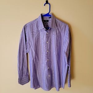 Boss Hugo Boss Mens Purple Striped Gulio Button up dress shirt Regular Fit